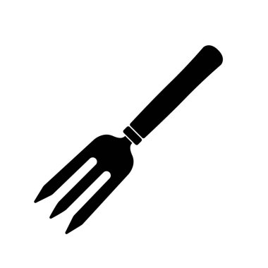 Bahçe çatalı ikonu. Zemini gevşetmek için bir el aletinin vektör çizimi, küçük bir çatal ve bir yaba.