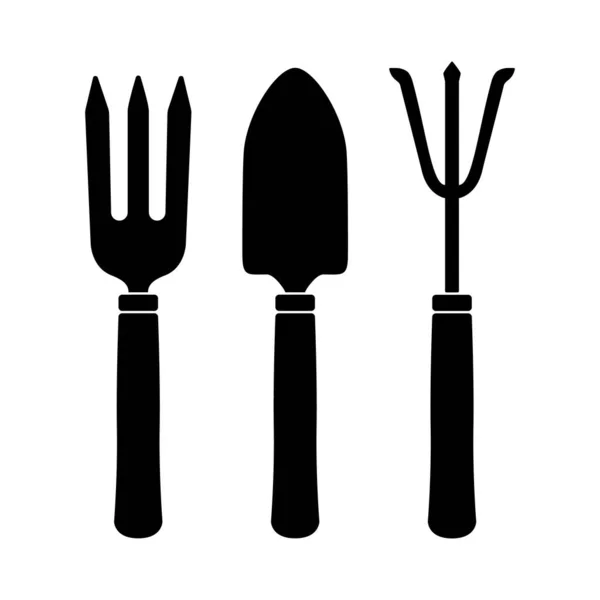 Garden Fork Shovel Icon Set Small Hand Garden Tools Digging — Stock Vector