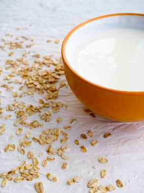 Lor, müsli, bir fincan, metin, sağlıklı gıda, Kahvaltı için yer krem