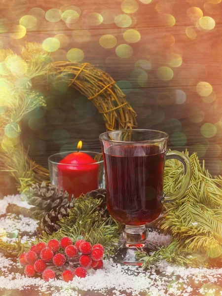 Natal Mulled Vinho Com Laranjas Especiarias Natureza Morta Comida Bebida — Fotografia de Stock