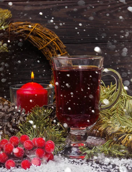 Natal Mulled Vinho Com Laranjas Especiarias Natureza Morta Comida Bebida — Fotografia de Stock