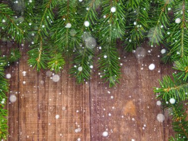 Noel ağacı arka plan, Noel ahşap arka plan ile kar köknar ağacı