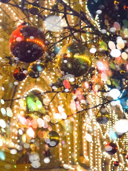 Natal decoração fundo, fundo abstrato de luzes de Natal, fundo bokeh — Fotografia de Stock