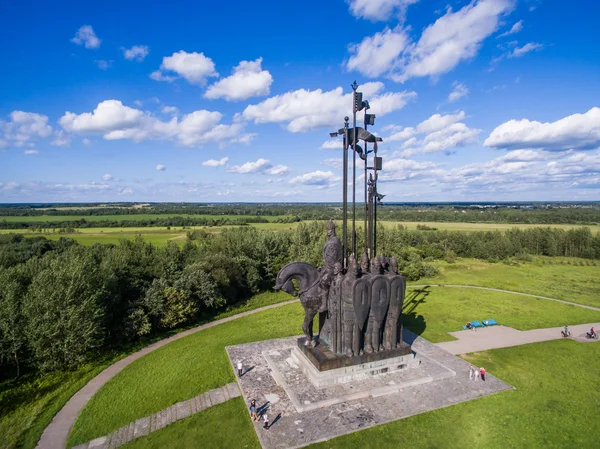 Aerial view The monument of Aleksandr Nevskiy in Pskov Russia — Stock Photo, Image