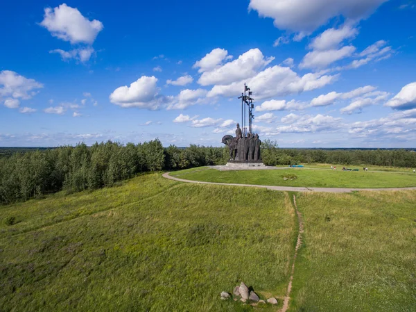 Aerial view The monument of Aleksandr Nevskiy in Pskov Russia — Stock Photo, Image