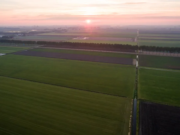 Luchtfoto van groene velden met grachten in Nederland — Stockfoto