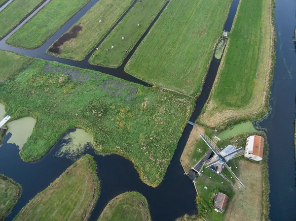 Windmill aerial view at holland country side, Netherlands — Stock Photo, Image