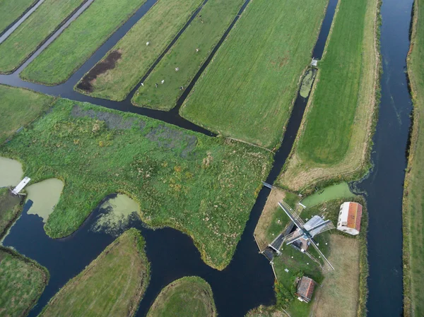 Windmill aerial view at holland country side, Netherlands — Stock Photo, Image