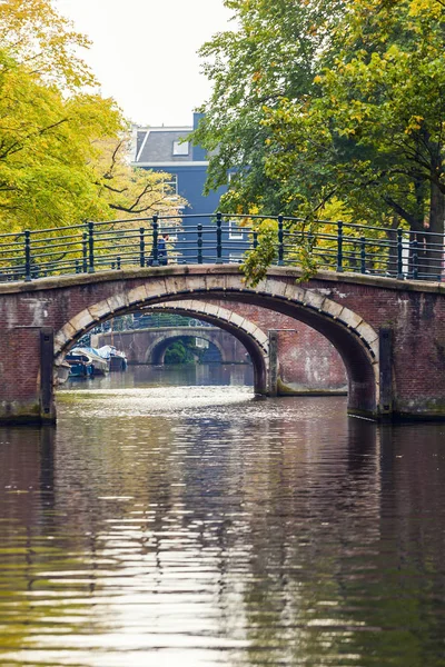 Gebogen bruggen die zich uitstrekt in de afstand in Amsterdam — Stockfoto