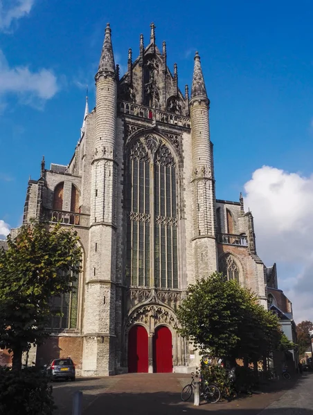 Katedral cephe kırmızı girişi Leiden — Stok fotoğraf
