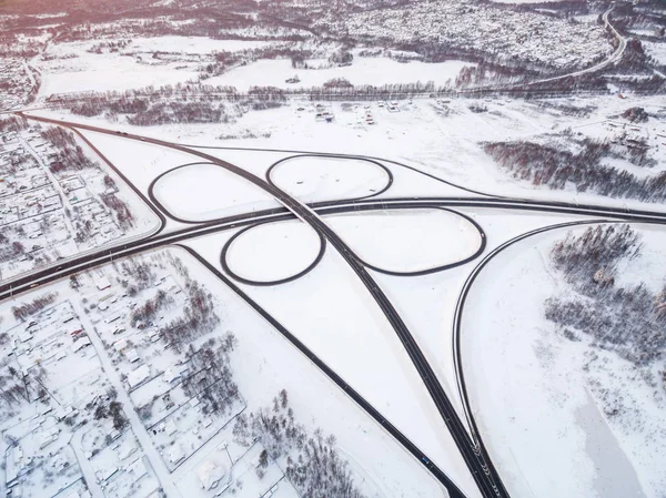 Winter road junction in the countryside aerial view  in the form of butterfly — Stock Photo, Image