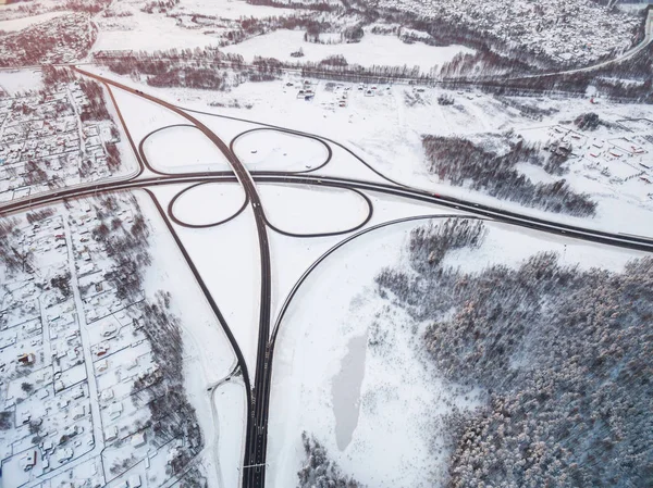 Winter road junction in the countryside aerial view  in the form of butterfly — Stock Photo, Image