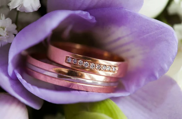 La composición del ramo y anillos de boda de cerca — Foto de Stock