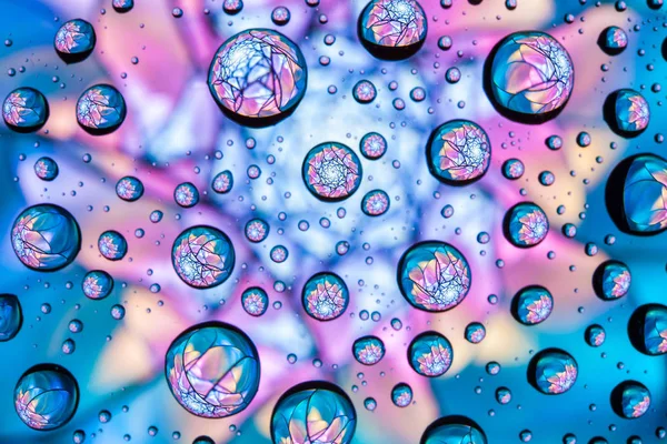 Абстрактный цветок через капли воды на стакане — стоковое фото