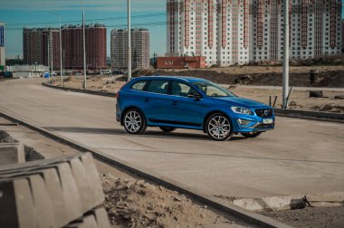 Moskova, Rusya - 20 Mayıs 2017 Volvo Xc60 Polestar, ön görünümü. Yeni Volvo Xc60 Polestar testi. Bu arabada Awd kompakt crossover Suv. T6 motor.