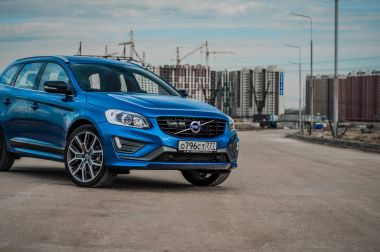 Moskova, Rusya - 20 Mayıs 2017 Volvo Xc60 Polestar, ön görünümü. Yeni Volvo Xc60 Polestar testi. Bu arabada Awd kompakt crossover Suv. T6 motor.