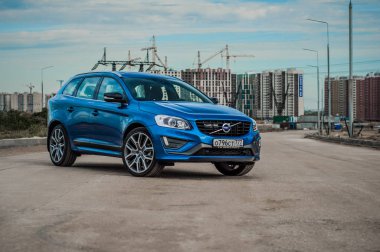 Moskova, Rusya - 20 Mayıs 2017 Volvo Xc60 Polestar, ön görünümü. Yeni Volvo Xc60 Polestar testi. Bu arabada Awd kompakt crossover Suv. T6 motor.