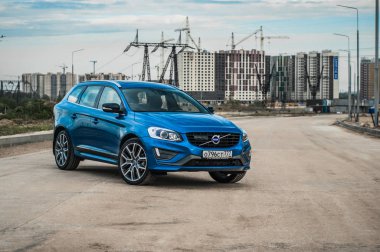 Moskova, Rusya - 20 Mayıs 2017 Volvo Xc60 Polestar, ön görünümü. Yeni Volvo Xc60 Polestar testi. Bu arabada Awd kompakt crossover Suv. T6 motor.