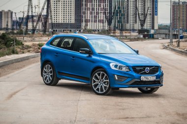 Moskova, Rusya - 20 Mayıs 2017 Volvo Xc60 Polestar, ön görünümü. Yeni Volvo Xc60 Polestar testi. Bu arabada Awd kompakt crossover Suv. T6 motor.