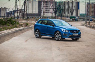 Moskova, Rusya - 20 Mayıs 2017 Volvo Xc60 Polestar, ön görünümü. Yeni Volvo Xc60 Polestar testi. Bu arabada Awd kompakt crossover Suv. T6 motor.