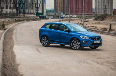 Moskova, Rusya - 20 Mayıs 2017 Volvo Xc60 Polestar, ön görünümü. Yeni Volvo Xc60 Polestar testi. Bu arabada Awd kompakt crossover Suv. T6 motor.