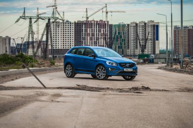 Moskova, Rusya - 20 Mayıs 2017 Volvo Xc60 Polestar, ön görünümü. Yeni Volvo Xc60 Polestar testi. Bu arabada Awd kompakt crossover Suv. T6 motor.