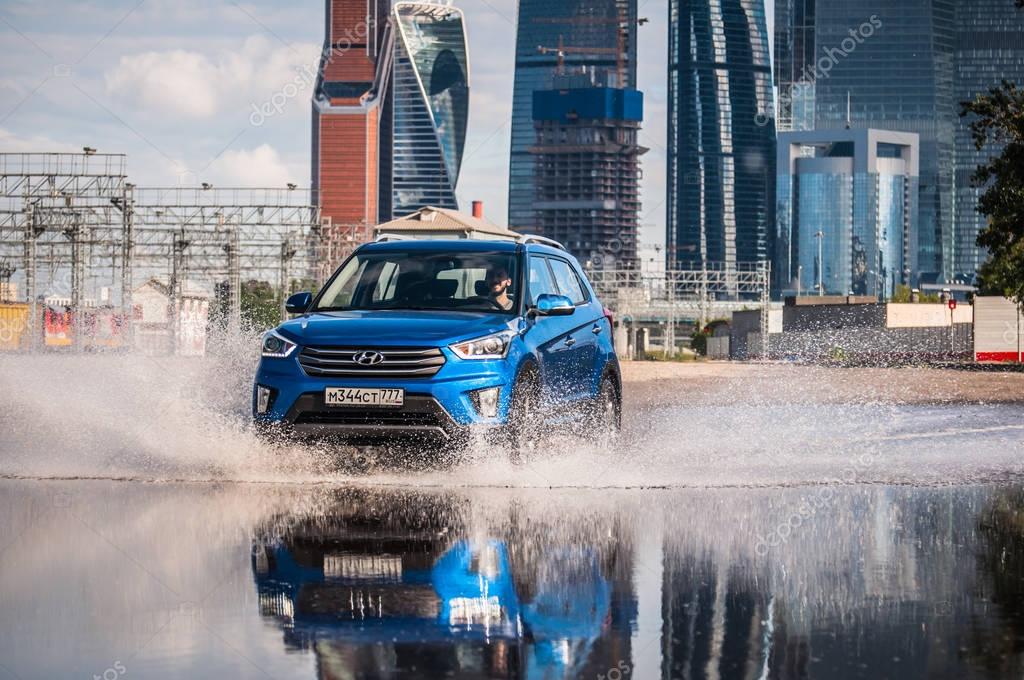 MOSCOW, RUSSIA - JUNE 25, 2017 Hyundai Creta / Hyundai ix25, front-side view. Test of new Hyundai Creta / Hyundai ix25. This car is 4WD compact crossover SUV. 2.0