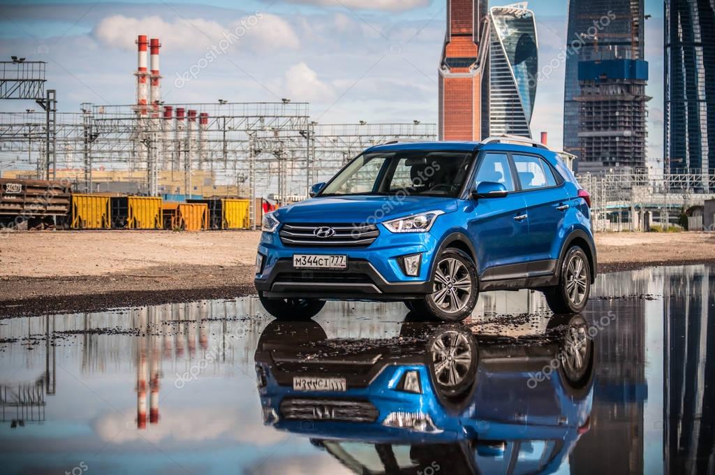 MOSCOW, RUSSIA - JUNE 25, 2017 Hyundai Creta / Hyundai ix25, front-side view. Test of new Hyundai Creta / Hyundai ix25. This car is 4WD compact crossover SUV. 2.0
