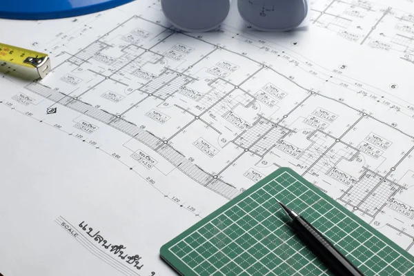 architectural plans project drawing with blueprints rolls