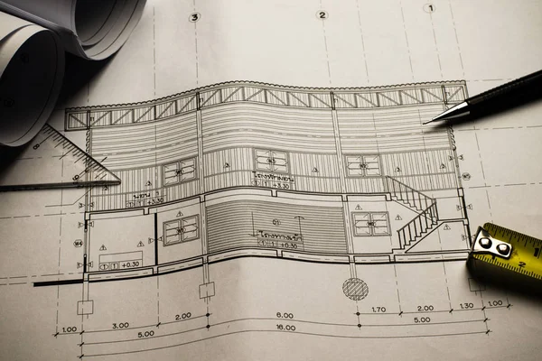 Technické diagramu blueprint papíru vypracování projektu skica oblouk Stock Fotografie