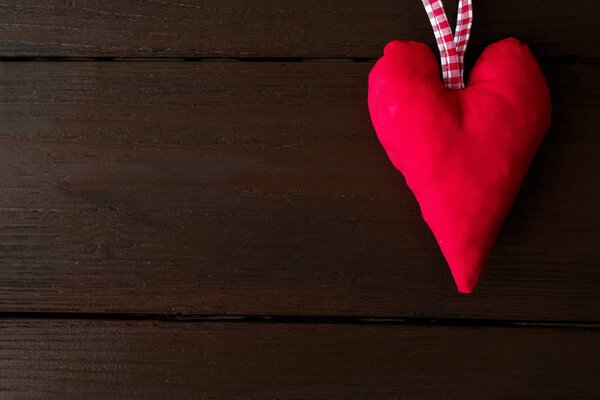 Love background, red heart on wooden background with copy space, special for valentine's day