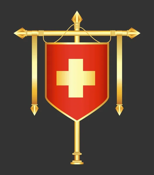 Hermoso Asta Bandera Medieval Oro — Vector de stock