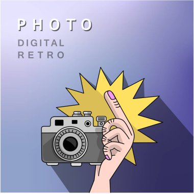 El ile retro fotoğraf makinesi.