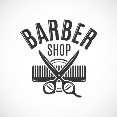 Berber Dükkanı vektör vintage logo, etiket, rozet veya amblem tasarımı. Beyaz arka plan üzerinde izole