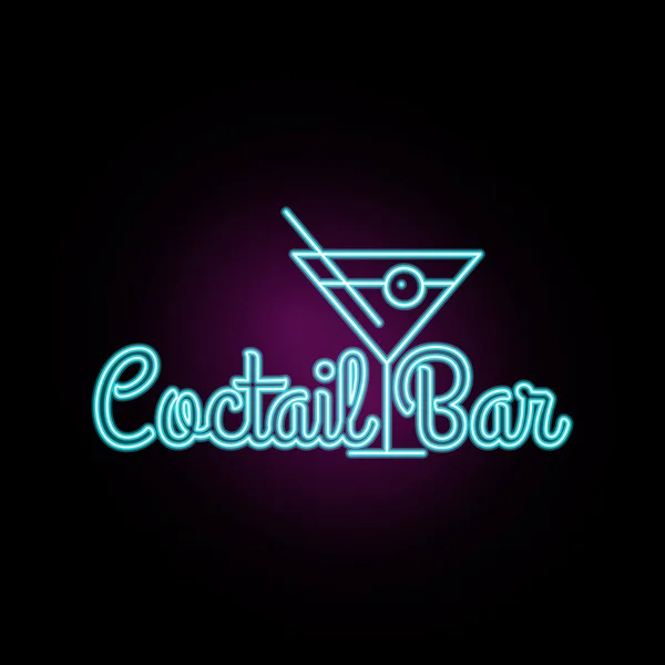 Logo desain Coctail Bar neon. Terisolasi di latar belakang hitam. Tanda Retro / Vintage Neon. Elemen desain untuk iklan Anda, tanda-tanda, poster, spanduk. Ilustrasi vektor - Stok Vektor