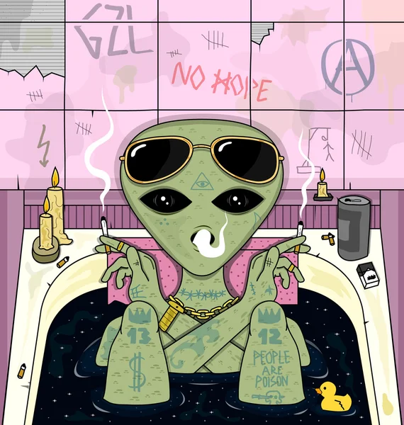 Außerirdischer Rauch und Kälte im Bad. Psychedelische Vektorillustration — Stockvektor
