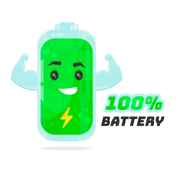 Volle 100% Batteriecharakter Design. Vektor flache Cartoon-Illustration. Energiekonzept. isoliert auf weißem Hintergrund — Stockvektor