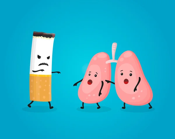 Το κάπνισμα σκοτώνει πνεύμονες. Σταματήστε το κάπνισμα έννοια. Τσιγάρο σκοτώνει. Vector εικονογράφηση χαρακτήρα επίπεδη κινουμένων σχεδίων — Διανυσματικό Αρχείο