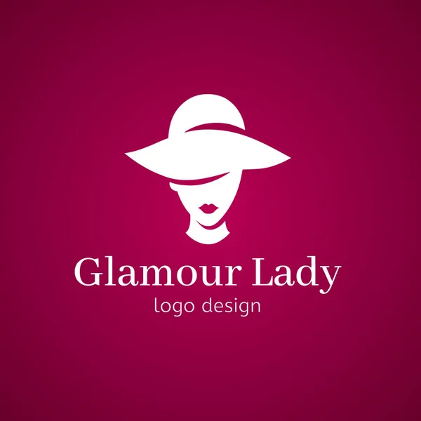 Ženy elegantní klobouk pro módní dámy a rty. Glamour lady v návrhu loga klobouk. Bílá, samostatný obrázek v růžové pozadí dívka silueta. Koncept pro kosmetický salon, doplňky, móda, kosmetika — Stockový vektor
