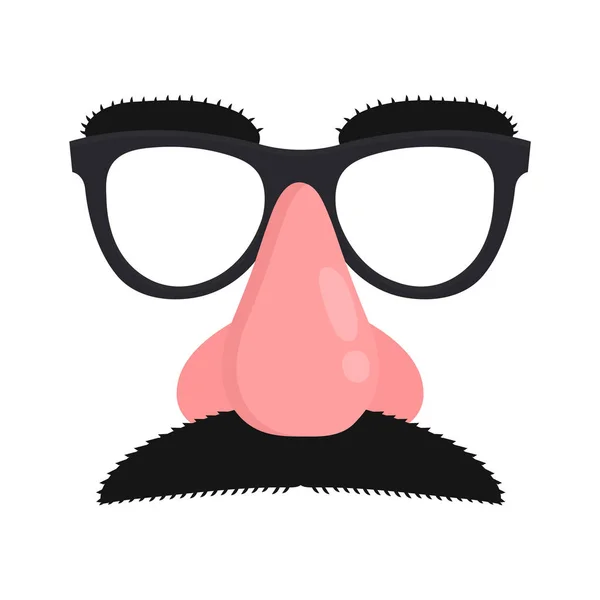 Menyamar topeng. Topeng dengan kacamata hidung palsu dan mustache.Vector gaya modern datar gambar karakter kartun. Terisolasi pada latar belakang putih . - Stok Vektor