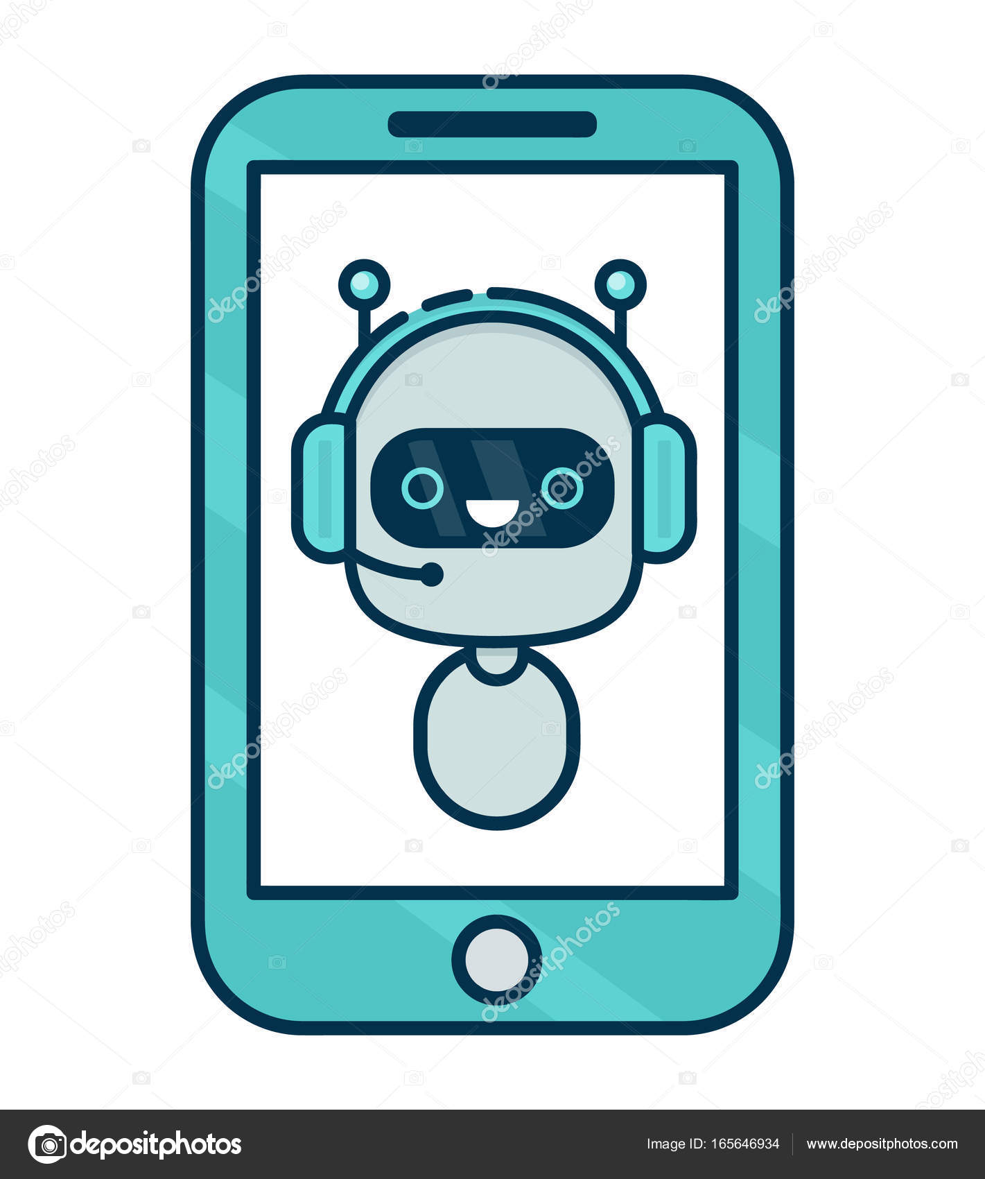 Cute Smiling Robot, Chat Bot Say Hi. Vector Flat Cartoon Character