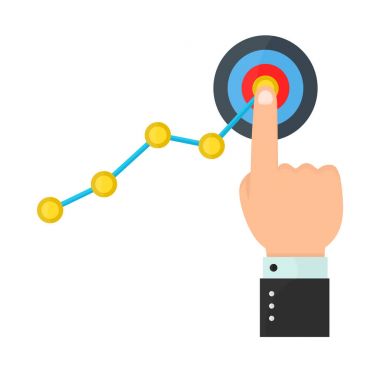 Grafik ok üzerinde hedef kadar parmak. 