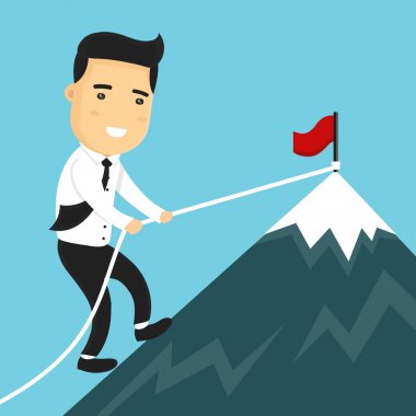 İşadamı tırmanma dağ tepe. Vektör 