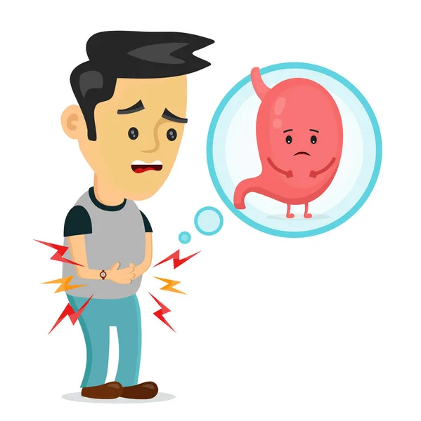 Gıda zehirlenmesi mide üzgün hasta genç adamla 