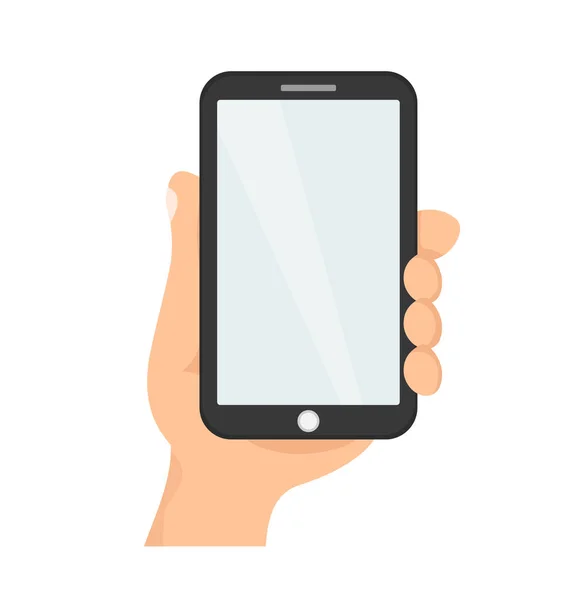 Una mano sostiene smartphone.Vector estilo moderno — Vector de stock