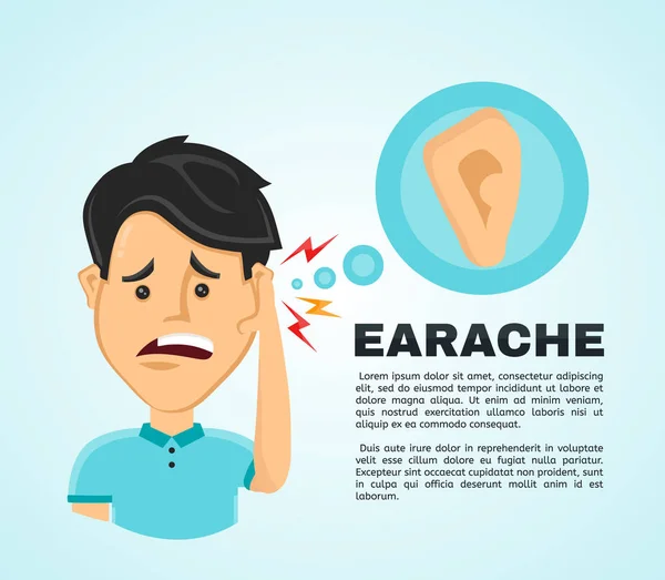 Vector illustration flat man with a earache. — Stock Vector