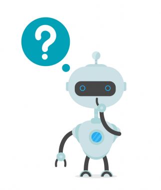 Robot adam düşünüyorum. Vektör düz çizgi film 