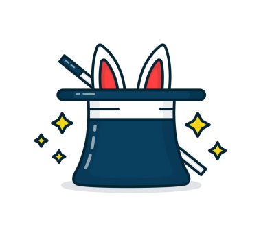 Büyücünün şapka bir tavşan ve bir sihirli değnek ile