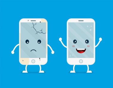 Eski üzgün kırık telefon ile çatlaklar ve çizikler