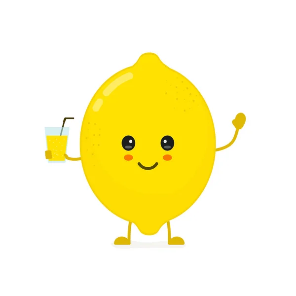 Niedlich lächelnd glücklich Zitrone mit einem Glas — Stockvektor